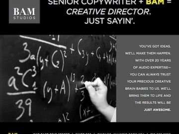 BAM Studios January 2012 «Senior Copywriter» Ad